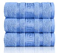 GC GAVENO CAVAILIA Greek Bath Sheet - Pack Of 3 100% Egyptian Cotton Towels Bath Sheets - Extra Large Soft Highly Absorbent Quick Dry Towel (90x150 cm) - 550 GSM Towels For Bathroom - Blue