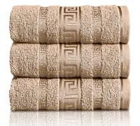 GC GAVENO CAVAILIA Greek Bath Sheet - Pack Of 3 100% Egyptian Cotton Towels Bath Sheets - Extra Large Soft Highly Absorbent Quick Dry Towel (90x150 cm) - 550 GSM Towels For Bathroom - Natural