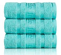 GC GAVENO CAVAILIA Greek Bath Sheet - Pack Of 3 100% Egyptian Cotton Towels Bath Sheets - Extra Large Soft Highly Absorbent Quick Dry Towel (90x150 cm) - 550 GSM Towels For Bathroom - Aqua