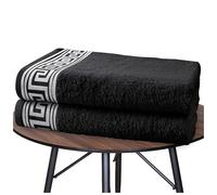 GC GAVENO CAVAILIA Greek Bath Sheet Set of 2 Bathroom Towel Set, 100% Egyptian Cotton Bath Towels, 500 GSM Jumbo Towels, Quick Dry Designer Towels, 80x170 CM, Black