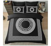 GC GAVENO CAVAILIA Greek Double Duvet Set - Easy Care Microfiber Quilt Cover with Pillowcases - Lightweight & Durable Duvet Comforter - Geometric Style Bedding Set, Black