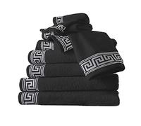 GC GAVENO CAVAILIA Greek Key 8 Piece Towel Bale Set - 500 GSM 100% Egyptian Cotton Towels, Super Absorbent & Quick Dry Bathroom Set - 4xFace, 2xHand & 2xBath Towels for Hotel, Spa & Gym - Charcoal