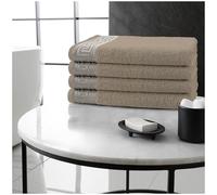 GC GAVENO CAVAILIA Greek Key Bath Towels 4 Pack - Large 500 GSM Towels with Quick Dry & Super Absorbent Finish, Soft 100% Egyptian Cotton Bathroom Towel Set, Luxurious Feel - 66 x 115 CM - Natural