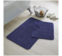 GC GAVENO CAVAILIA Greek Key Pattern Bath Mats 2 Piece Sets Non Slip, Soft Washable Rug Quick Dry Water Absorbent Bathroom Shower Mat & Pedestal Set, Navy