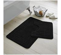 GC GAVENO CAVAILIA Greek Key Pattern Bath Mats 2 Piece Sets Non Slip, Soft Washable Rug Quick Dry Water Absorbent Bathroom Shower Mat & Pedestal Set, Black