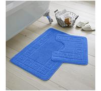GC GAVENO CAVAILIA Greek Key Pattern Bath Mats 2 Piece Sets Non Slip, Soft Washable Rug Quick Dry Water Absorbent Bathroom Shower Mat & Pedestal Set, Blue