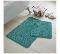 GC GAVENO CAVAILIA Greek Key Pattern Bath Mats 2 Piece Sets Non Slip, Soft Washable Rug Quick Dry Water Absorbent Bathroom Shower Mat & Pedestal Set, Teal