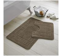 GC GAVENO CAVAILIA Greek Key Pattern Bathroom Mat Sets 2 Piece Non Slip, Luxury Soft Plush Rugs Super Absorbent Pedestal Bath Mat Set, Regular, Mocha