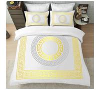GC GAVENO CAVAILIA Greek King Size Duvet Cover Sets - Microfibre Geometric Bedding Sets with Pillowcases - Durable & Easy Care Quilt Covers - Soft Duvet Comforter Cover, White