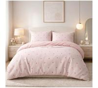 GC GAVENO CAVAILIA Hearts Pattern Double Duvet Cover Set - Pink | Love Heart Reversible Light Pink Love Heart Quilt Cover With Pillowcases - Super Durable, Breathable Microfiber Bedding Set