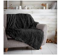 GC GAVENO CAVAILIA Hug Snug Luxury Fluffy Fur Fleece Blanket Super Soft Warm Cosy Sofa and Bed Throws, 150 x 200 cm, Charcoal