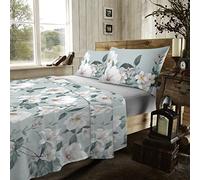 GC GAVENO CAVAILIA Joanna Floral Bed Sheets Single Bed Set, 3 Piece Bedding & Linen, Plain Fitted Sheet Brushed Cotton Botanical Flat Sheet And Pilow Case, Green