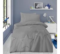 GC GAVENO CAVAILIA Kids Coverless Duvet Single - 100% Polyester Down Alternative Comforter Stars Stitching - 10.5 Tog Coverless Quilt With Pillowcase - Soft, Warm Bedding - (137x200cm), Grey