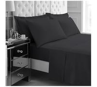 GC GAVENO CAVAILIA Kingsize Bed Sheet Set 4Pieces - 1x Fitted Sheet, 1x Flat Sheet & 2x Pillowcases 50x75 - Lightweight & Easy Care - Fitted Sheet Set Supersoft Polyester Bedding - Black