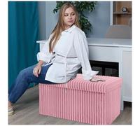 GC GAVENO CAVAILIA Large Storage Box with Lid | Ottoman Decorative Storage Footstool | Rectangle Box for Bedroom, Hallway | Toys and Clothes Blanket Storage Bench (76x35x35 cm) - Pink