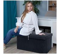 GC GAVENO CAVAILIA Large Storage Box with Lid | Ottoman Decorative Storage Footstool | Rectangle Box for Bedroom, Hallway | Toys and Clothes Blanket Storage Bench (76x35x35 cm) - Charcoal