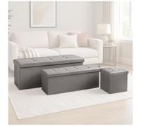 GC GAVENO CAVAILIA Leather Ottoman Storage Box Large With Lids, Grey