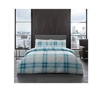 GC GAVENO CAVAILIA Luxurious Bardsley Check Bed Set with Duvet Cover and Pillow Cases, Polyester-Cotton, Teal, Single, Polycotton