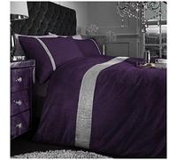 GC GAVENO CAVAILIA Luxurious Teddy Fleece Cosy Duvet Cover, Diamante Warm Bedding, Super Soft Sherpa Quilt Set, Polyester, Purple, Single