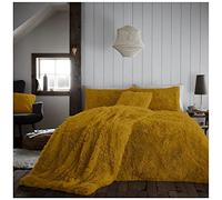 GC GAVENO CAVAILIA Luxurious Teddy Fleece Duvet Cover Double, Super Soft Fluffy Hug and Snug Quilt Covers With Pillowcases, Thermal & Snuggle Fur Bedding, Ochre, 3 Pieces