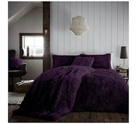 GC GAVENO CAVAILIA Luxurious Teddy Fleece Duvet Cover Double, Super Soft Fluffy Hug and Snug Quilt Covers With Pillowcases, Thermal & Snuggle Fur Bedding, Purple, 3 Pieces