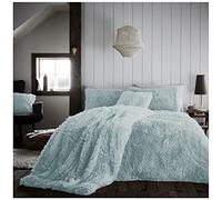 GC GAVENO CAVAILIA Luxurious Teddy Fleece Duvet Cover Double, Super Soft Fluffy Hug and Snug Quilt Covers With Pillowcases, Thermal & Snuggle Fur Bedding, Duck Egg, 3 Pieces