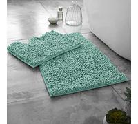 GC GAVENO CAVAILIA Luxury 2 Pieces Loop Bath, Microfiber Bathroom Toilet Rug, Super Soft Anti Slip Pedestal Mat, Rubber, Duck Egg, Regular (50x80, 50x40 cm)