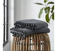 GC GAVENO CAVAILIA Luxury 2PK Pom Pure Cotton 550 GSM Hand Ultra Soft Super Absorbent Sheets, Egyptian, Charcoal, Pack of 2 Bath Towel