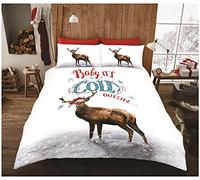 GC GAVENO CAVAILIA Luxury Animal Printed Duvet Cover, Soft Breathable Penguin Quilt Set Feathers Bedding, Double, Deer Santa-Multi