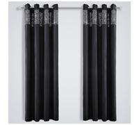 GC GAVENO CAVAILIA Luxury Eyelet Ring Top Aviv Room Curtains, Fully Sparkle Lined Pairs with Tie Backs, Polyester, Black, 90X90 Inch