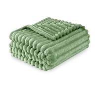 Luxury Faux Fur Ribbed Blanket Sofa Large Throw 200 x 240 Cm - Thermal Warm & Cosy Thick Fluffy Throws - Fleece Blanket Throw For Sofa Bed Couch - Green