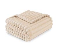 Luxury Faux Fur Ribbed Blanket Sofa Large Throw 200 x 240 Cm - Thermal Warm & Cosy Thick Fluffy Throws - Fleece Blanket Throw For Sofa Bed Couch - Cream