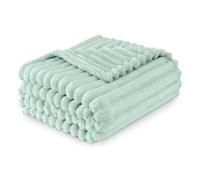 Luxury Faux Fur Ribbed Blanket Sofa Large Throw 200 x 240 Cm - Thermal Warm & Cosy Thick Fluffy Throws - Fleece Blanket Throw For Sofa Bed Couch - Duck Egg