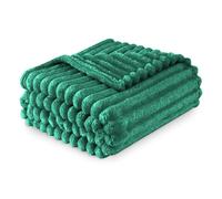 Luxury Faux Fur Ribbed Blanket Sofa Large Throw 200 x 240 Cm - Thermal Warm & Cosy Thick Fluffy Throws - Fleece Blanket Throw For Sofa Bed Couch - Dark Green