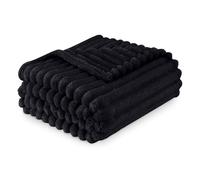 Luxury Faux Fur Ribbed Blanket Sofa Large Throw 200 x 240 Cm - Thermal Warm & Cosy Thick Fluffy Throws - Fleece Blanket Throw For Sofa Bed Couch - Black