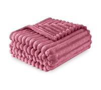 Luxury Faux Fur Ribbed Blanket Sofa Large Throw 200 x 240 Cm - Thermal Warm & Cosy Thick Fluffy Throws - Fleece Blanket Throw For Sofa Bed Couch - Winter Berry