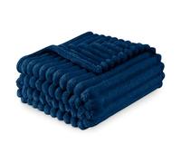Luxury Faux Fur Ribbed Blanket Sofa Large Throw 200 x 240 Cm - Thermal Warm & Cosy Thick Fluffy Throws - Fleece Blanket Throw For Sofa Bed Couch - Navy