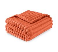 Luxury Faux Fur Ribbed Blanket Sofa Large Throw 200 x 240 Cm - Thermal Warm & Cosy Thick Fluffy Throws - Fleece Blanket Throw For Sofa Bed Couch - Rust