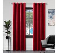 GC GAVENO CAVAILIA Luxury Faux Silk Curtains Eyelet Top Fully Lined Ring Top Curtain Pairs With Two Tie Backs, Deep Red, 66X54 Inch