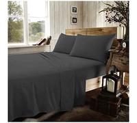 100% Brushed Cotton Flat Sheet - Warm & Cosy Flannelette Bedding Sheets, Machine Washable Bed Sheets, Charcoal, Double