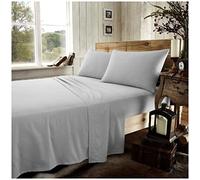 GC GAVENO CAVAILIA Easy Care Flannel Plain Dyed Duvet Cover, Super Soft Fitted, Comfy & Warm Bedsheets, Cotton, Grey-Flat Sheet, Double Flat Sheet