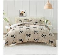 GC GAVENO CAVAILIA Luxury Fleece Duvet Cover - Bows Double Bedding Set - Soft, Warm Winter Teddy Duvet Set with Pillowcases - Easy Care Comforter Bed Linen Double - (200x200 cm), Natural/Black