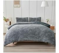 GC GAVENO CAVAILIA Luxury Fleece Duvet Cover - Greek Key Double Bedding Set - Soft, Warm Winter Teddy Duvet Set with Pillowcases - Easy Care Comforter Bed Linen Double - (200x200 cm), Charcoal