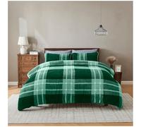 GC GAVENO CAVAILIA Luxury Fleece Duvet Cover with Pillowcases - Geometric Double Bedding Set - Soft, Warm Winter Teddy Duvet Set - Easy Care Comforter Bed Linen Double - (200x200 cm), Dark Green