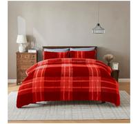GC GAVENO CAVAILIA Luxury Fleece Duvet Cover with Pillowcases - Geometric Double Bedding Set - Soft, Warm Winter Teddy Duvet Set - Easy Care Comforter Bed Linen Double - (200x200 cm), Red