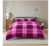 GC GAVENO CAVAILIA Luxury Fleece Duvet Cover with Pillowcases - Geometric Double Bedding Set - Soft, Warm Winter Teddy Duvet Set - Easy Care Comforter Bed Linen Double - (200x200 cm), Mulberry