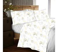 GC GAVENO CAVAILIA Luxury Floral Sheet Set, Flannel Bedding Sets King Size, Brushed Cotton Flat Sheets With Pillow Cases, Yellow
