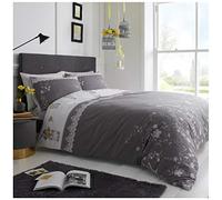 GC GAVENO CAVAILIA Luxury Geometric Duvet, Floral Quilt Set, Polycotton Bed Covers, Lucy-Grey, King