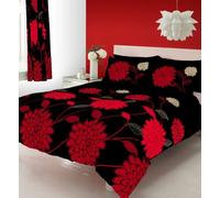 GC GAVENO CAVAILIA Luxury Geometric Duvet, Floral Quilt Set, Polycotton Bed Covers, Sophia-Black/Red, Single