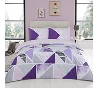 GC GAVENO CAVAILIA Luxury Geometric Shapes Duvet Cover Quilt, Easy Care Reversible Poly-Cotton Bedding Set, Mila, Kingsize, Purple/Grey, King